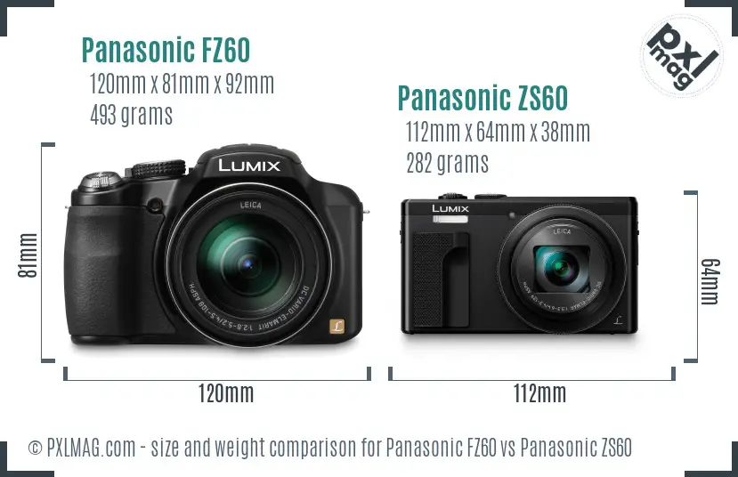 Panasonic FZ60 vs Panasonic ZS60 size comparison