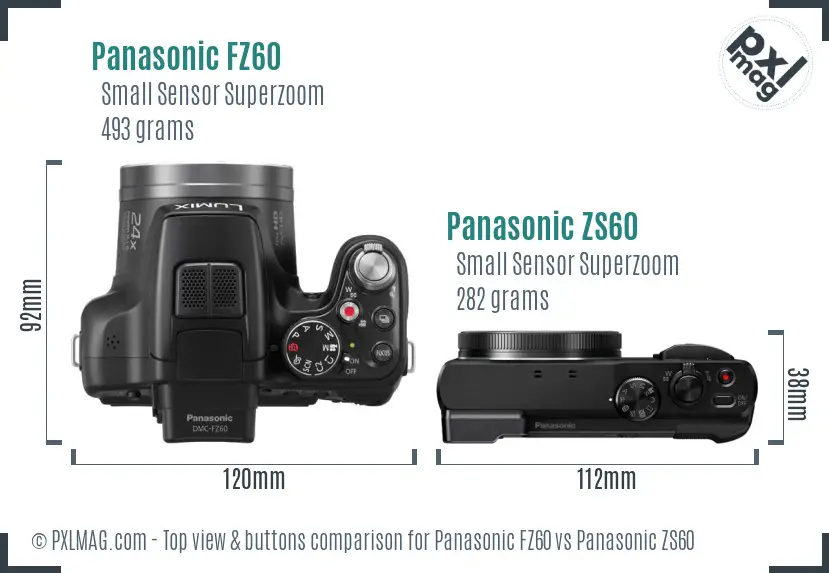 Panasonic FZ60 vs Panasonic ZS60 top view buttons comparison