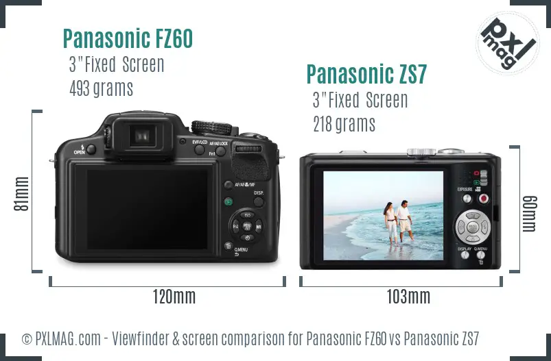 Panasonic FZ60 vs Panasonic ZS7 Screen and Viewfinder comparison