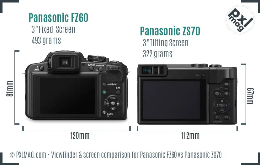 Panasonic FZ60 vs Panasonic ZS70 Screen and Viewfinder comparison