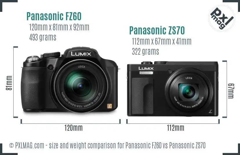 Panasonic FZ60 vs Panasonic ZS70 size comparison
