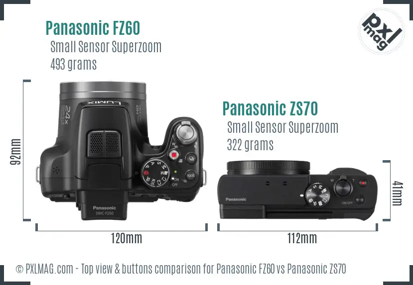 Panasonic FZ60 vs Panasonic ZS70 top view buttons comparison