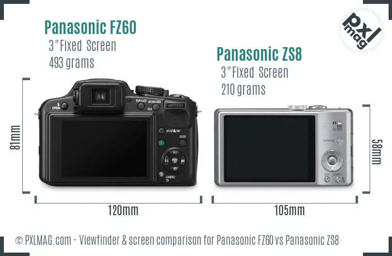 Panasonic FZ60 vs Panasonic ZS8 Screen and Viewfinder comparison