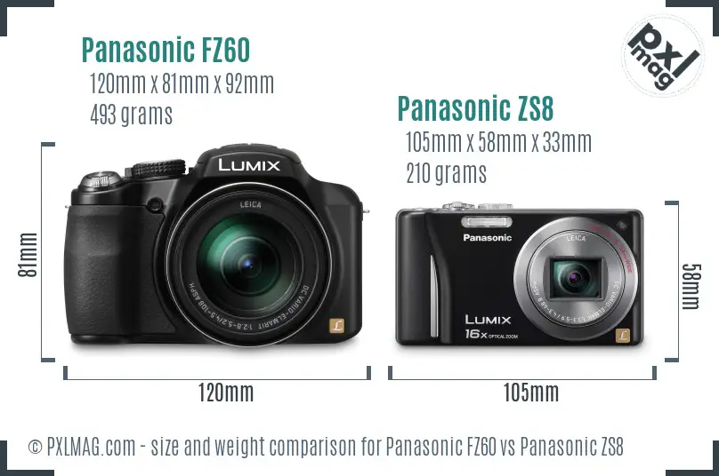 Panasonic FZ60 vs Panasonic ZS8 size comparison