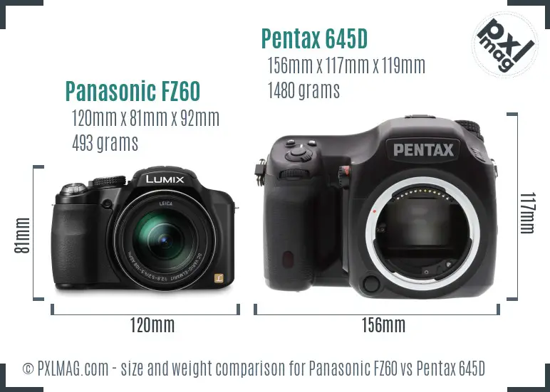 Panasonic FZ60 vs Pentax 645D size comparison