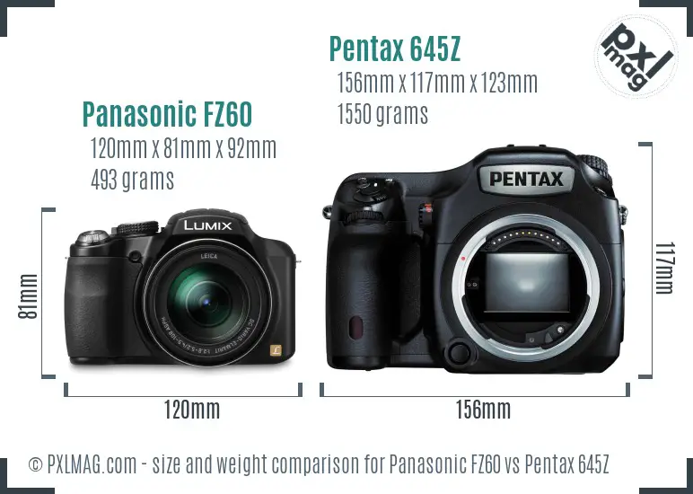 Panasonic FZ60 vs Pentax 645Z size comparison