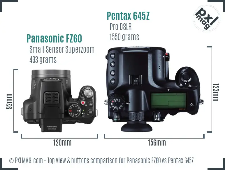 Panasonic FZ60 vs Pentax 645Z top view buttons comparison