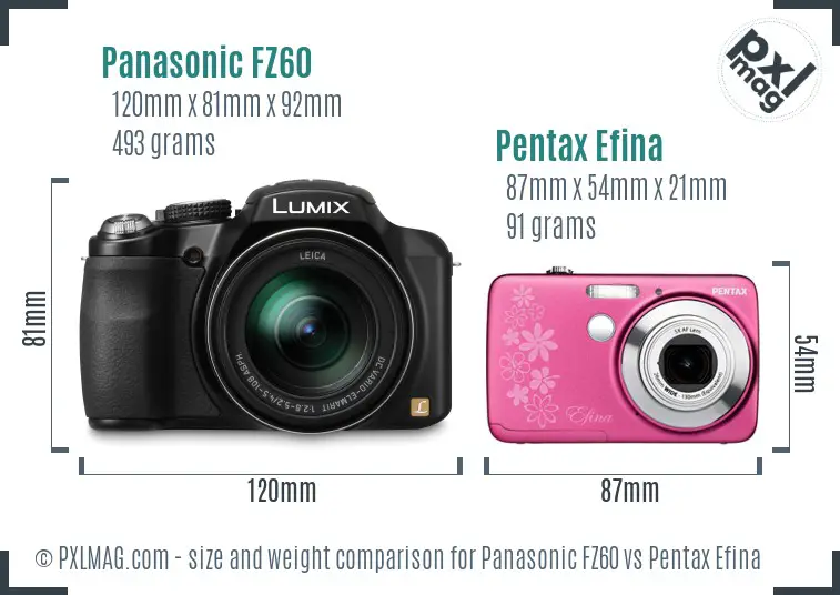 Panasonic FZ60 vs Pentax Efina size comparison