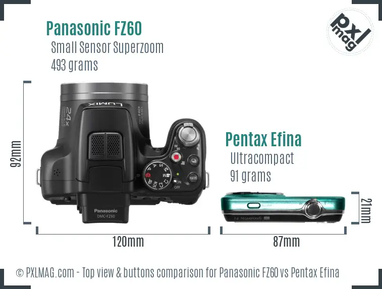 Panasonic FZ60 vs Pentax Efina top view buttons comparison