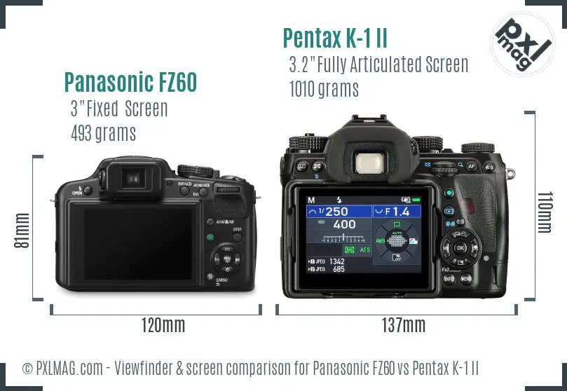 Panasonic FZ60 vs Pentax K-1 II Screen and Viewfinder comparison