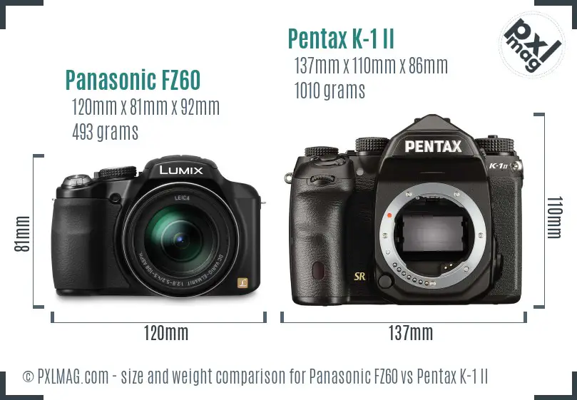 Panasonic FZ60 vs Pentax K-1 II size comparison