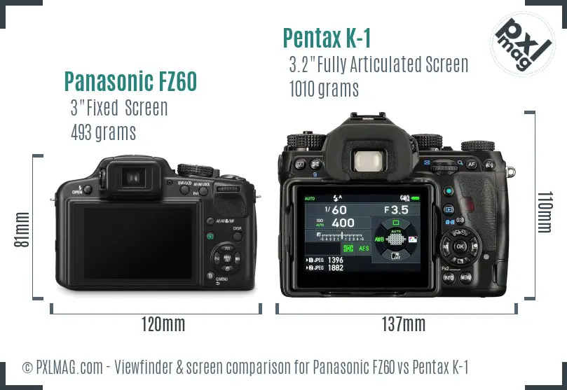 Panasonic FZ60 vs Pentax K-1 Screen and Viewfinder comparison