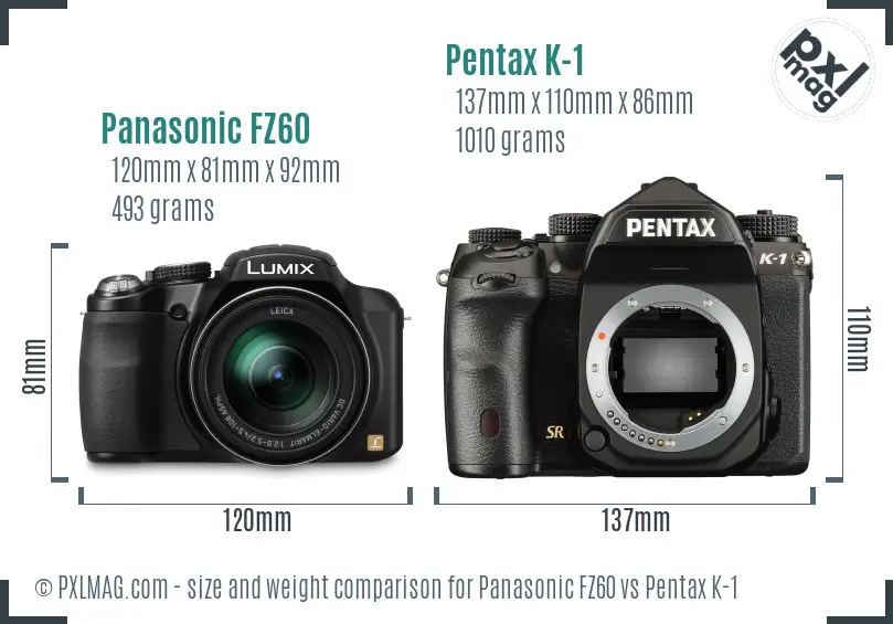 Panasonic FZ60 vs Pentax K-1 size comparison