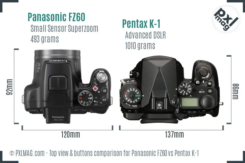 Panasonic FZ60 vs Pentax K-1 top view buttons comparison