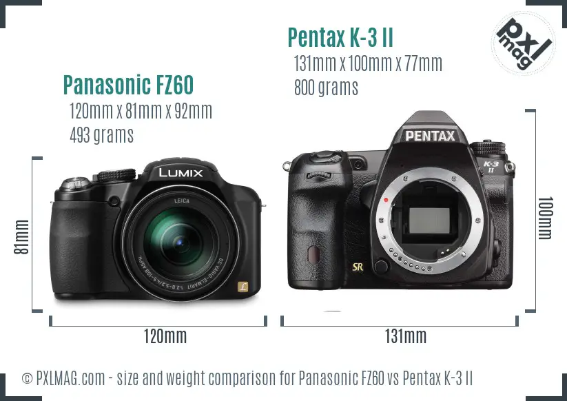 Panasonic FZ60 vs Pentax K-3 II size comparison