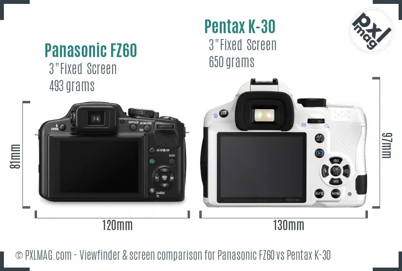 Panasonic FZ60 vs Pentax K-30 Screen and Viewfinder comparison