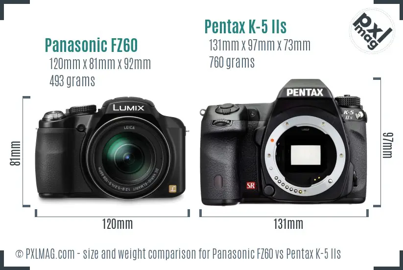 Panasonic FZ60 vs Pentax K-5 IIs size comparison