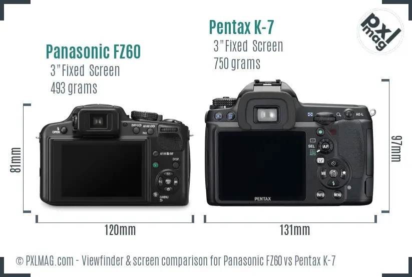 Panasonic FZ60 vs Pentax K-7 Screen and Viewfinder comparison