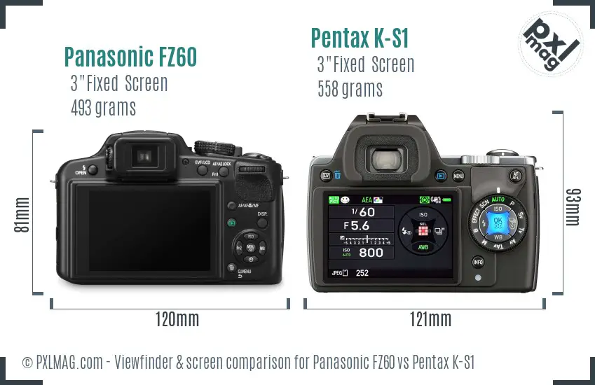 Panasonic FZ60 vs Pentax K-S1 Screen and Viewfinder comparison