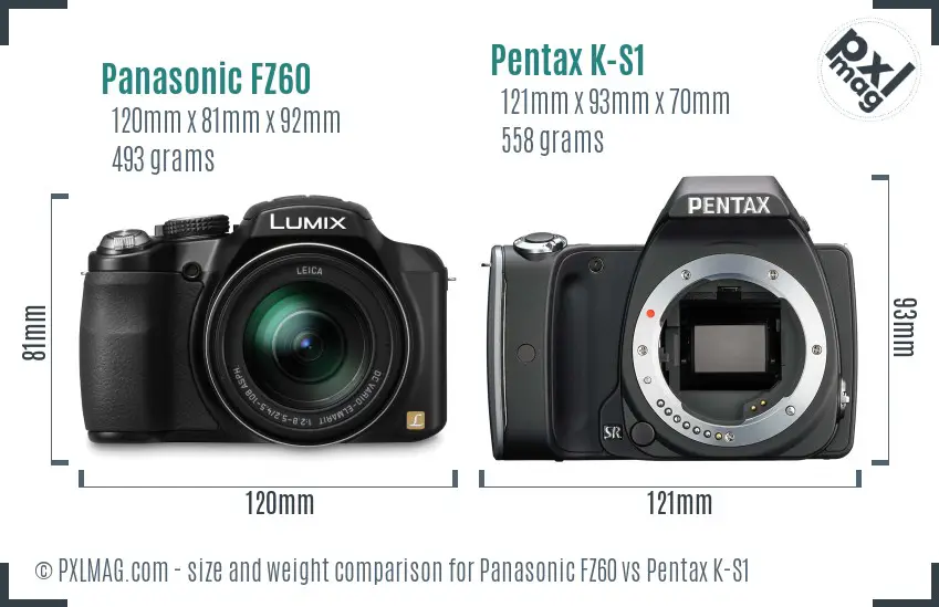 Panasonic FZ60 vs Pentax K-S1 size comparison