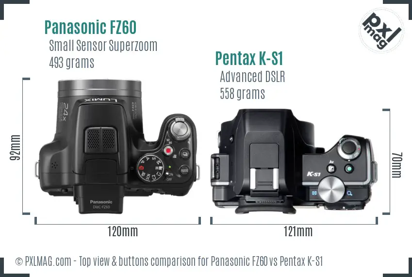 Panasonic FZ60 vs Pentax K-S1 top view buttons comparison