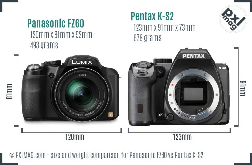 Panasonic FZ60 vs Pentax K-S2 size comparison