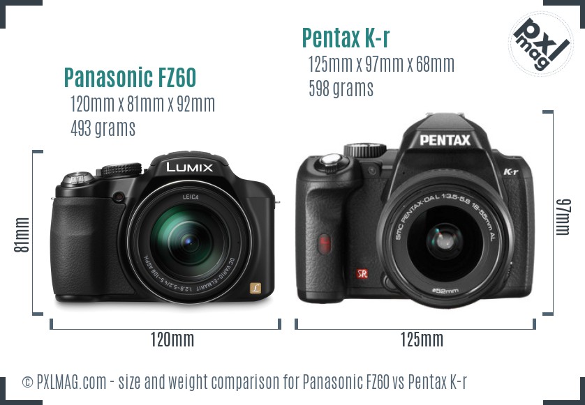 Panasonic FZ60 vs Pentax K-r size comparison