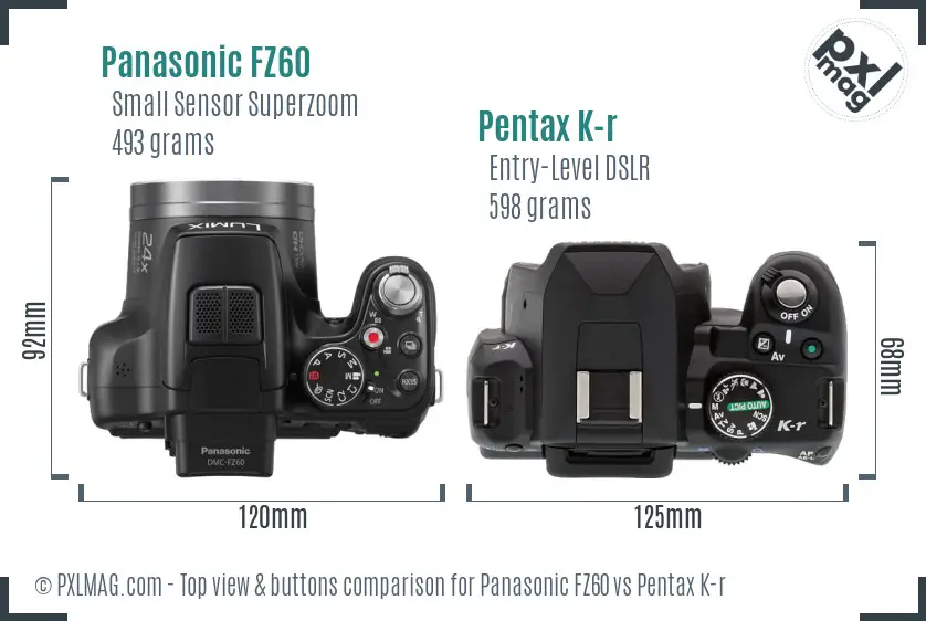 Panasonic FZ60 vs Pentax K-r top view buttons comparison
