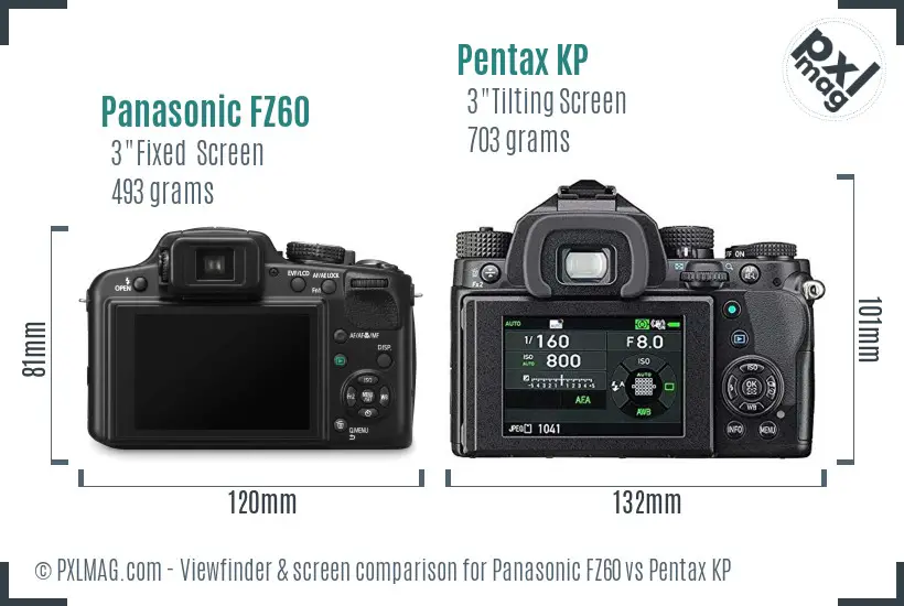 Panasonic FZ60 vs Pentax KP Screen and Viewfinder comparison