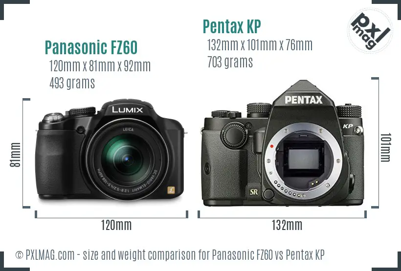 Panasonic FZ60 vs Pentax KP size comparison