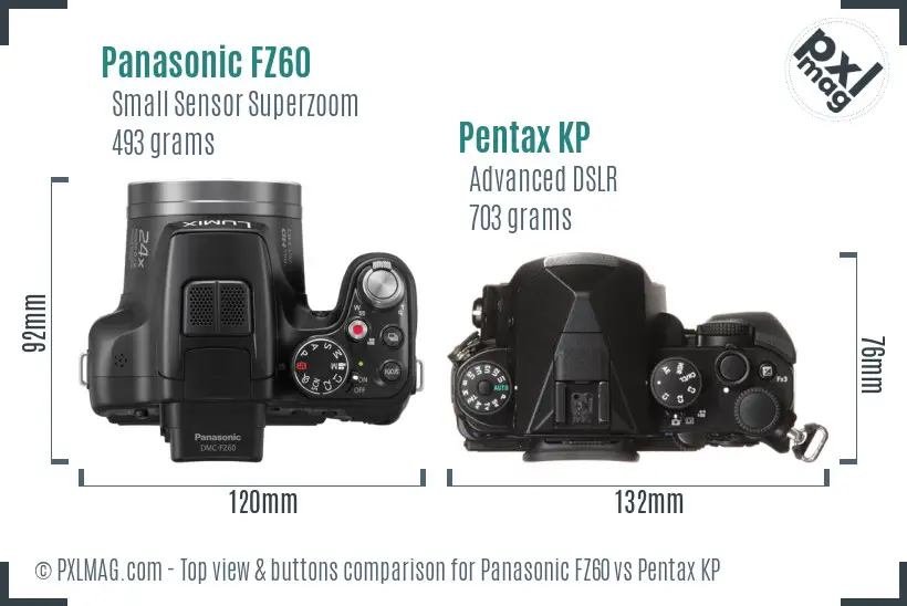Panasonic FZ60 vs Pentax KP top view buttons comparison