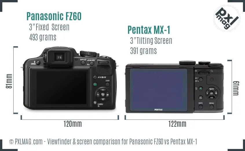 Panasonic FZ60 vs Pentax MX-1 Screen and Viewfinder comparison