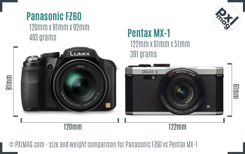 Panasonic FZ60 vs Pentax MX-1 size comparison