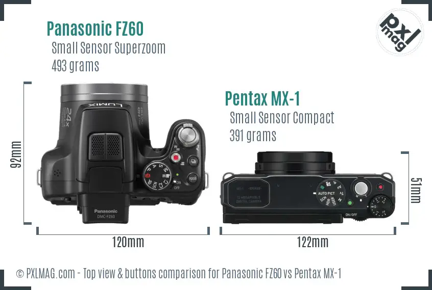Panasonic FZ60 vs Pentax MX-1 top view buttons comparison