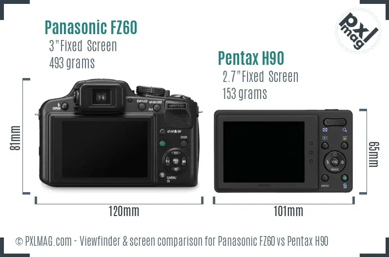 Panasonic FZ60 vs Pentax H90 Screen and Viewfinder comparison