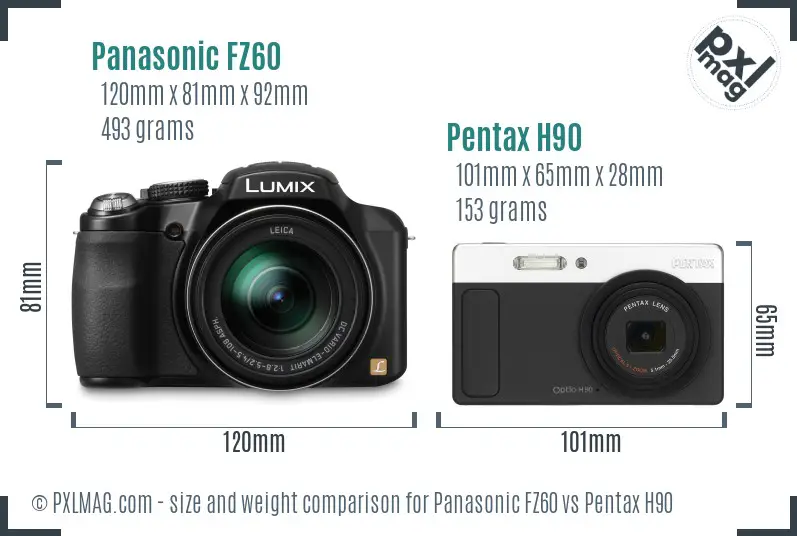 Panasonic FZ60 vs Pentax H90 size comparison