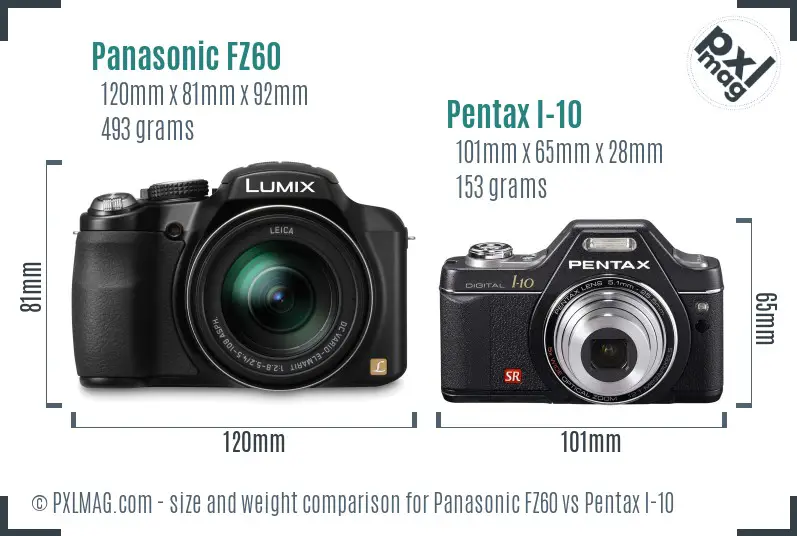 Panasonic FZ60 vs Pentax I-10 size comparison