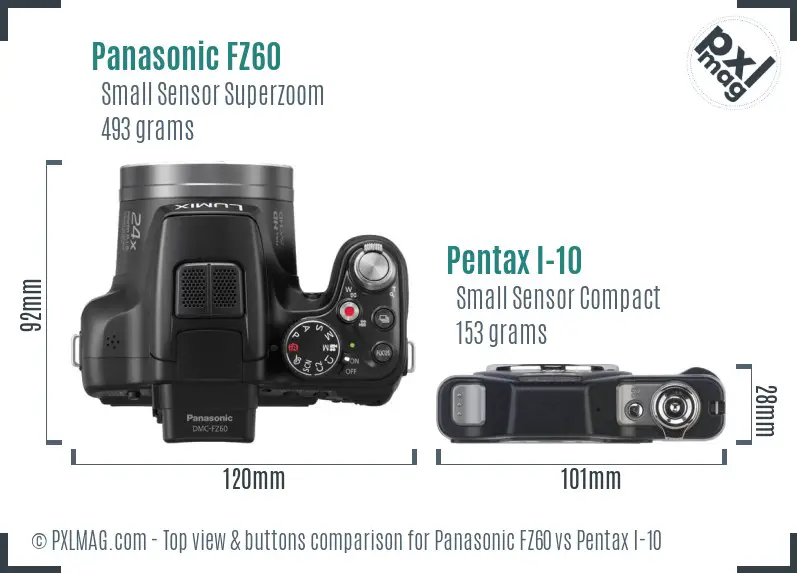 Panasonic FZ60 vs Pentax I-10 top view buttons comparison