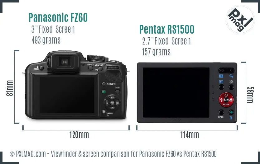 Panasonic FZ60 vs Pentax RS1500 Screen and Viewfinder comparison