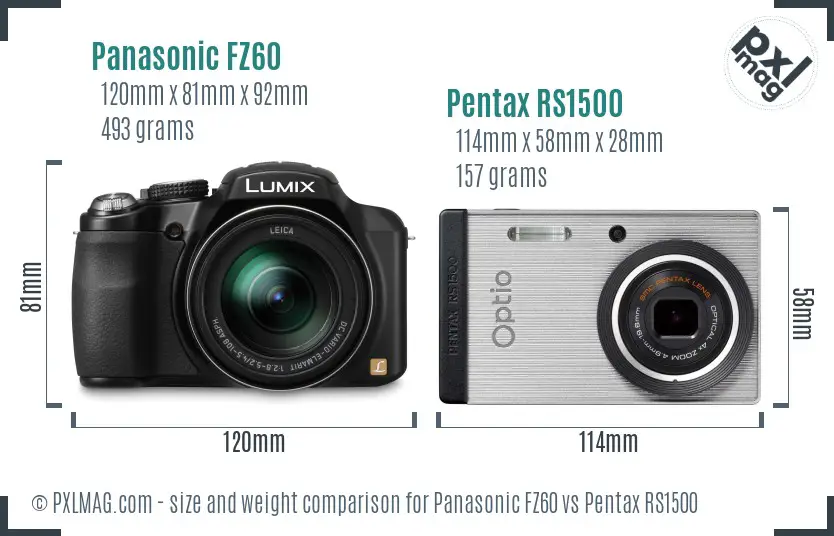 Panasonic FZ60 vs Pentax RS1500 size comparison
