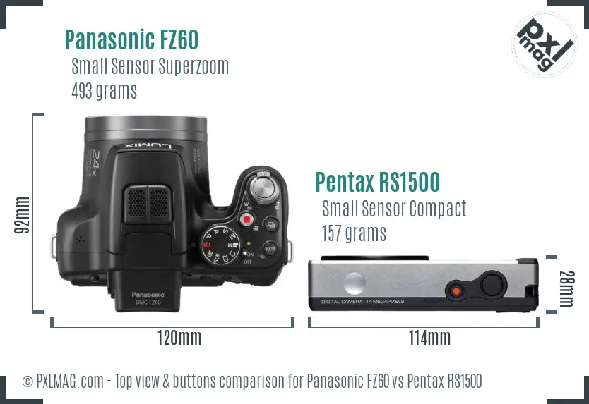 Panasonic FZ60 vs Pentax RS1500 top view buttons comparison
