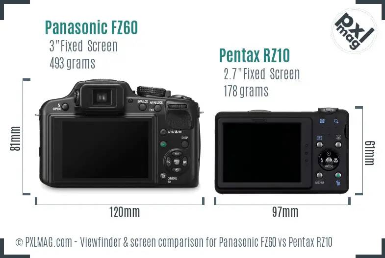 Panasonic FZ60 vs Pentax RZ10 Screen and Viewfinder comparison