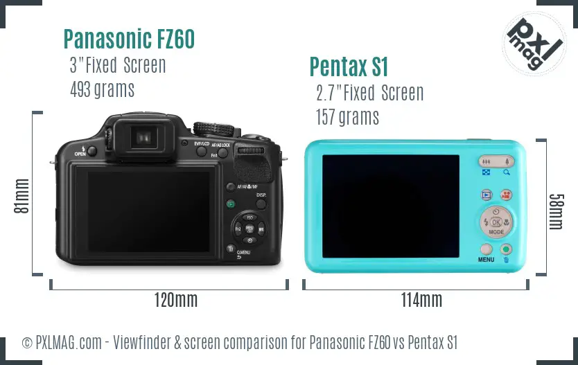 Panasonic FZ60 vs Pentax S1 Screen and Viewfinder comparison