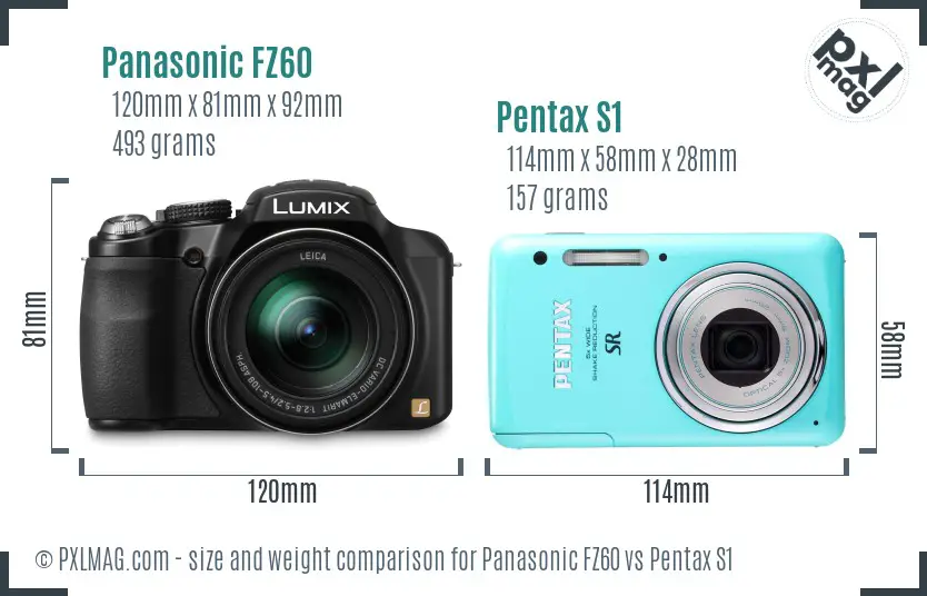 Panasonic FZ60 vs Pentax S1 size comparison