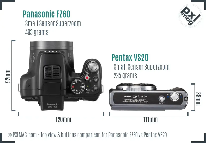 Panasonic FZ60 vs Pentax VS20 top view buttons comparison