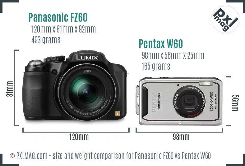 Panasonic FZ60 vs Pentax W60 size comparison