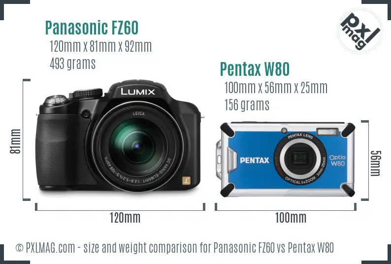 Panasonic FZ60 vs Pentax W80 size comparison