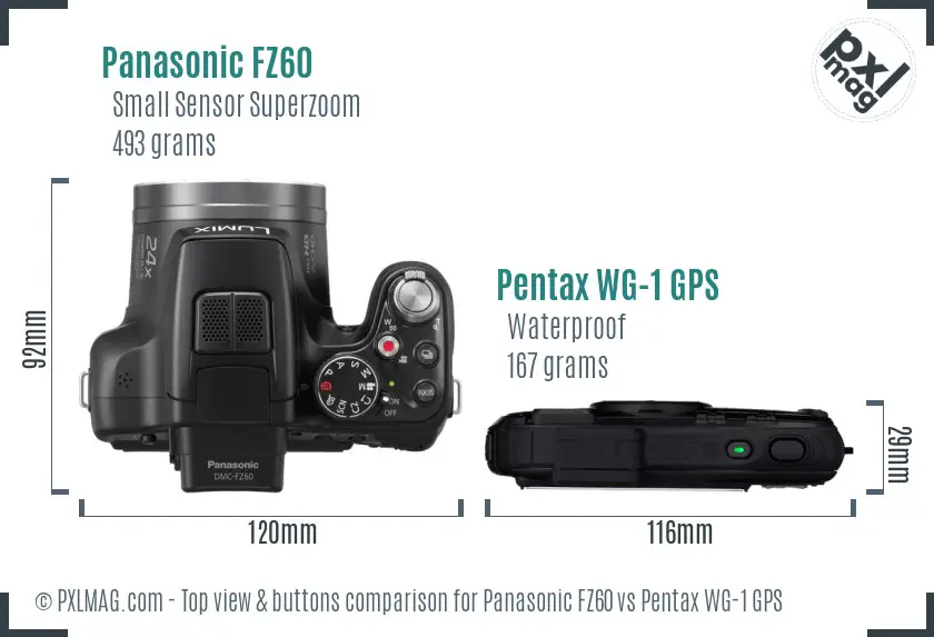 Panasonic FZ60 vs Pentax WG-1 GPS top view buttons comparison