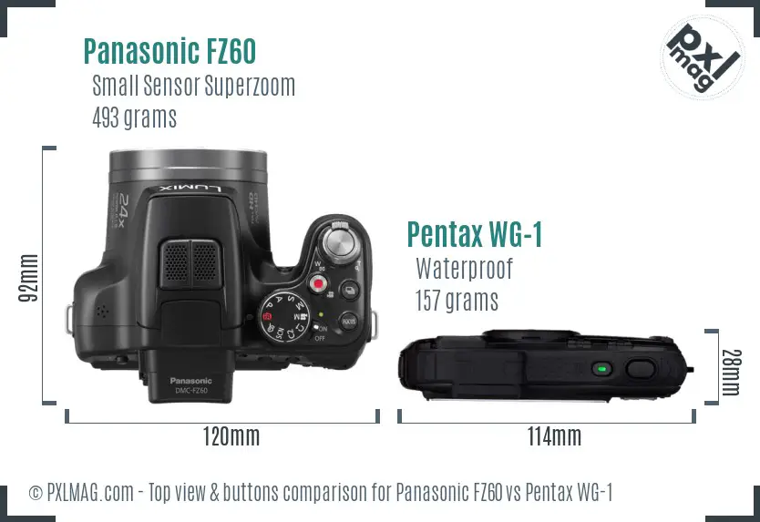 Panasonic FZ60 vs Pentax WG-1 top view buttons comparison