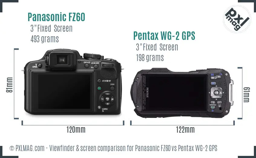 Panasonic FZ60 vs Pentax WG-2 GPS Screen and Viewfinder comparison